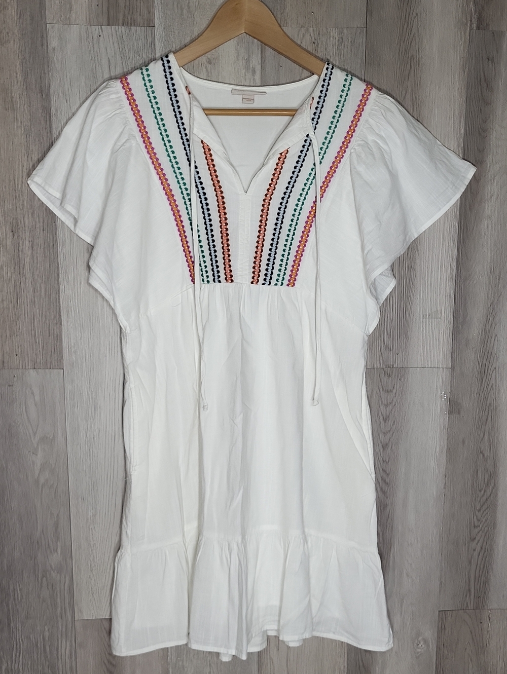 Knox Rose Embroidered Boho Mini Dress Lined Small Beachy Tassel